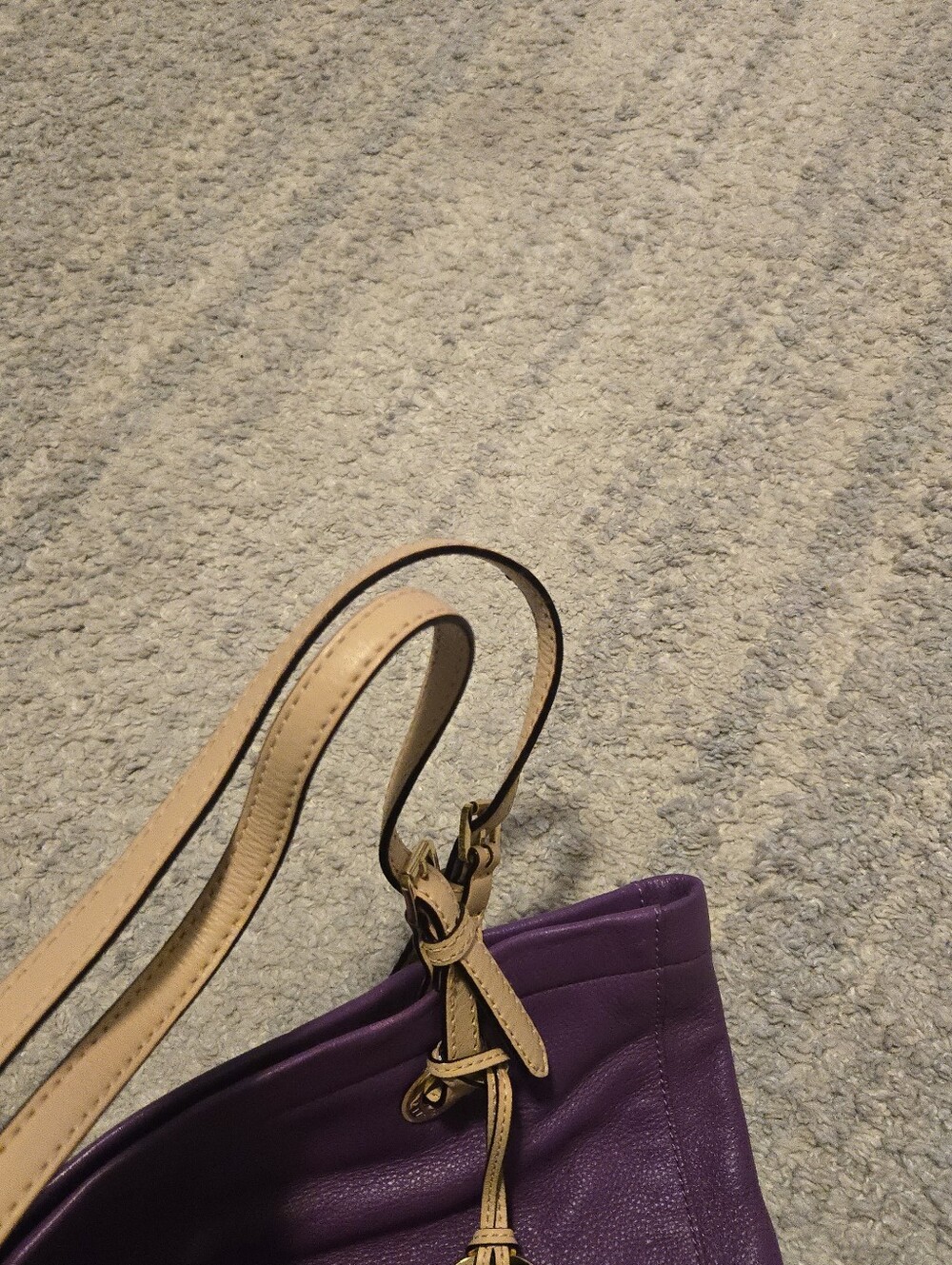 Michael Kors Purple Pebbled Leather Tote Bag Shoulder Purse MK Charm Large - Picture 6 of 11